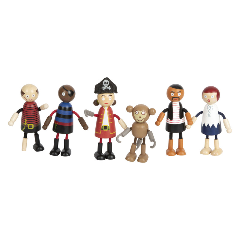 Load image into Gallery viewer, Small foot - houten poppetjes piraat buigbaar, 6st.
