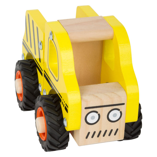 Small foot - houten werkvoertuig bouwplaats geel
