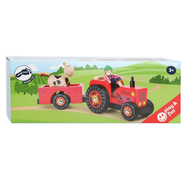 Load image into Gallery viewer, Small Foot Houten Tractor met Aanhangwagen Rood en Speelfiguren, 4dlg.
