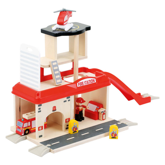 Small foot - houten brandweerkazerne met accessoires, 15dlg.