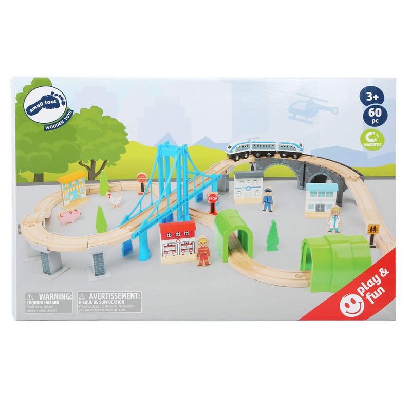 Load image into Gallery viewer, Small foot - houten treinset met brug, 60dlg.
