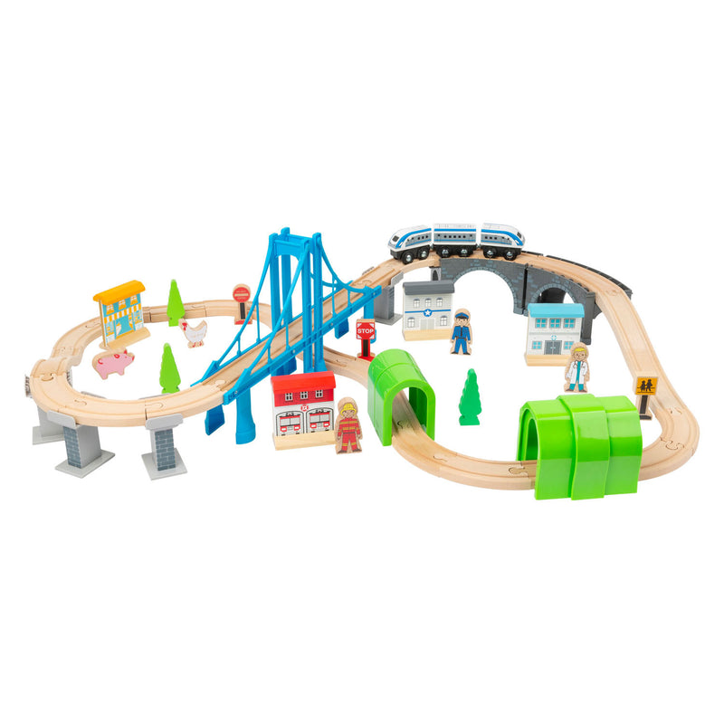 Load image into Gallery viewer, Small foot - houten treinset met brug, 60dlg.

