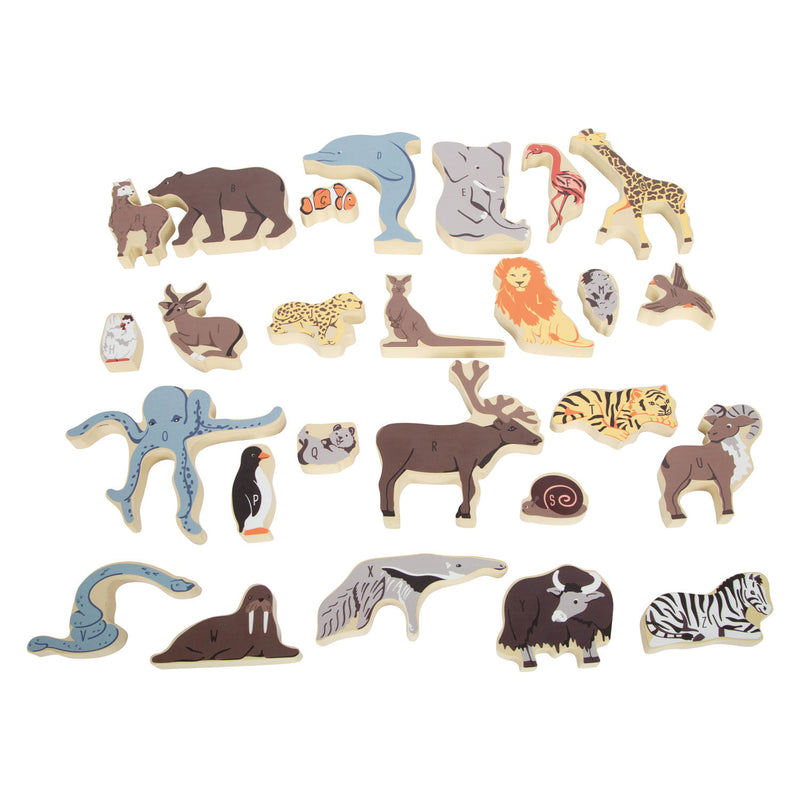 Load image into Gallery viewer, Small foot - houten letter en vormenpuzzel dieren, 26st.
