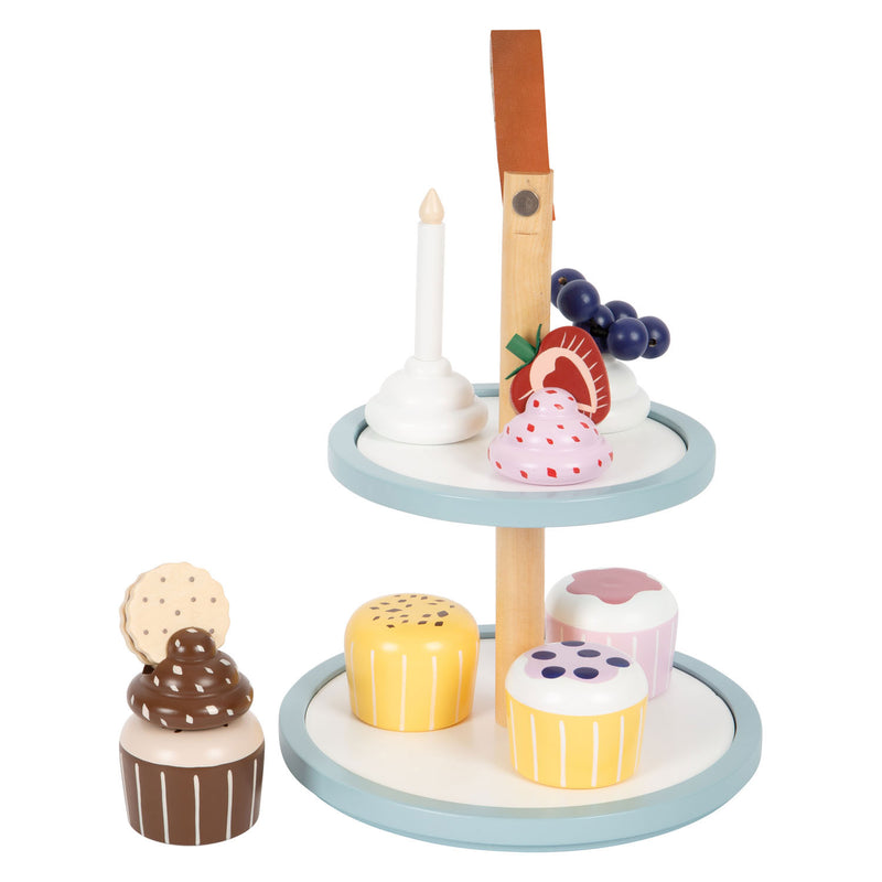 Load image into Gallery viewer, Small foot - houten speeleten etagere met cupcakes, 13dlg.
