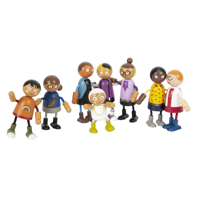 Load image into Gallery viewer, Small foot - houten buigzame poppenfamilie met baby, 8st.
