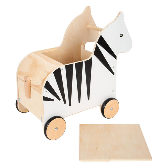 Small foot - houten speelgoedbox en trekfiguur zebra wildlife