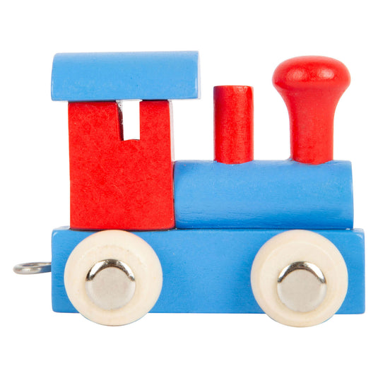 Small foot - houten lettertrein locomotief rood blauw