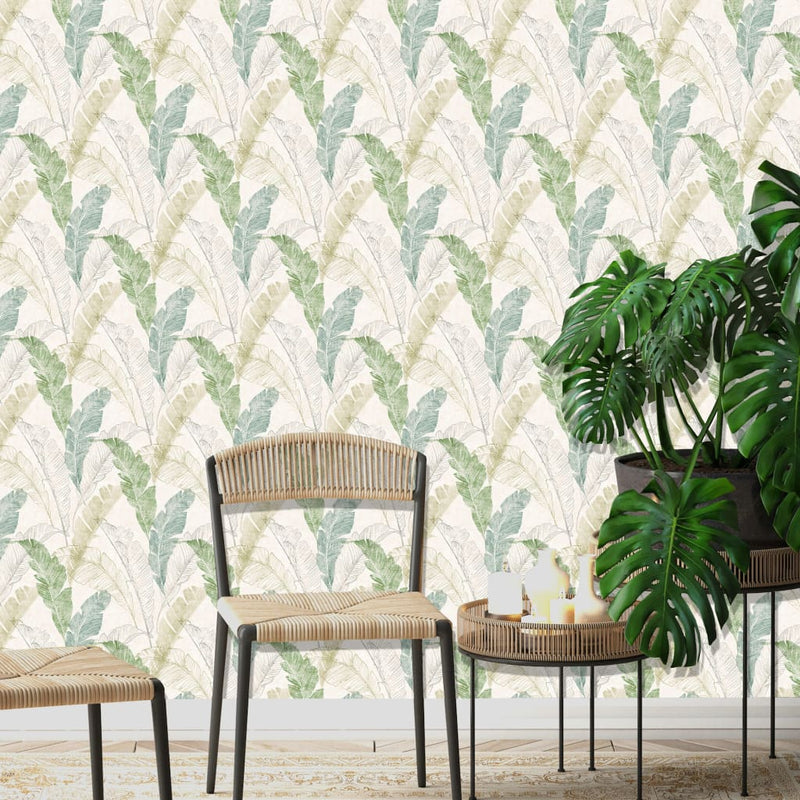 Load image into Gallery viewer, Dutch wallcoverings dutch wallcoverings behang tropical leaf grijs en groen
