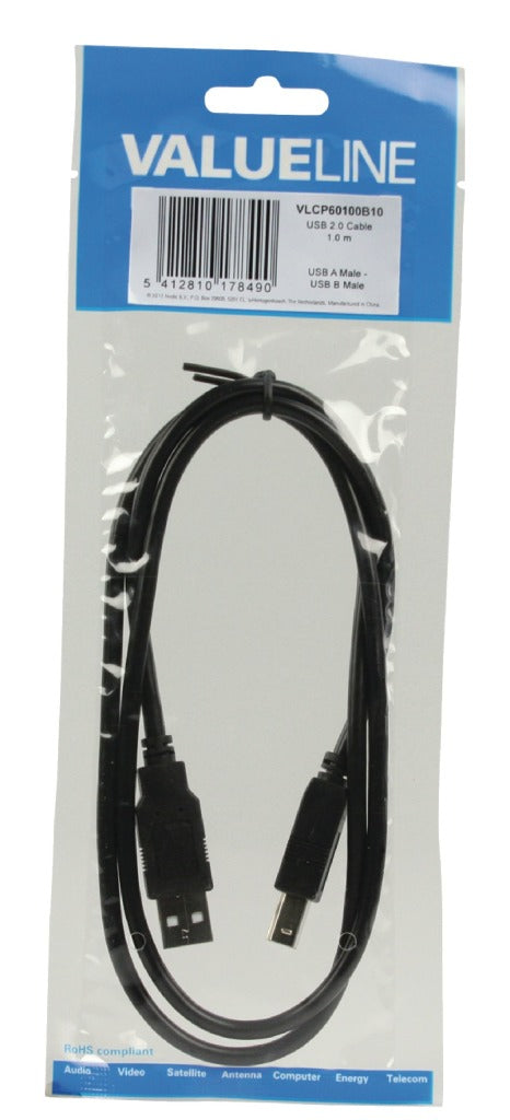 Load image into Gallery viewer, Valueline vlcp60100b10 usb 2.0 usb a male - usb b male kabel 1,00 m zwart
