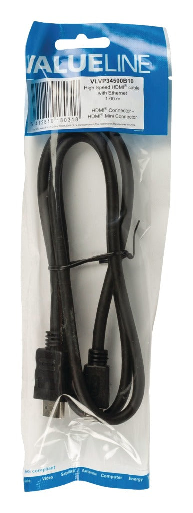 Load image into Gallery viewer, Valueline vlvp34500b10 high speed hdmi kabel met ethernet hdmi - hdmi mini-connector 1,00 m zwart
