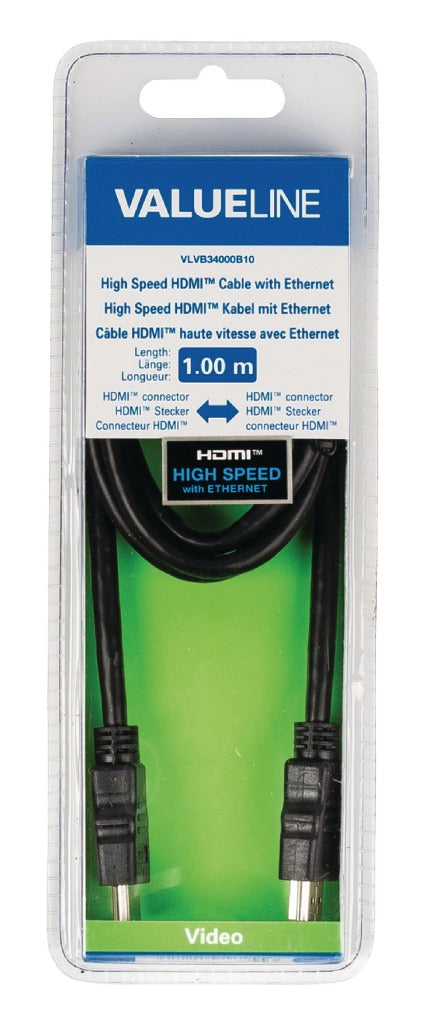 Valueline vlvb34000b10 high speed hdmi kabel met ethernet hdmi-connector - hdmi-connector 1.00 m zwart