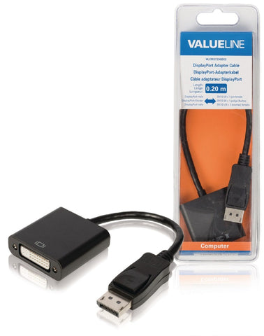 Valueline valueline vlcb37250b02 displayport-adapterkabel displayport mannelijk dvi-d 24 + 1-pins vrouwelijk 0,20 m zwart