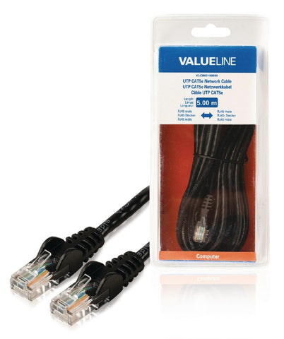 Valueline valueline vlcb85100b50 utp cat5e netwerkkabel rj45 mannelijk rj45 mannelijk 5,00 m zwart