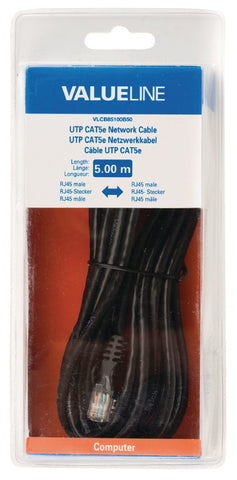 Valueline valueline vlcb85100b50 utp cat5e netwerkkabel rj45 mannelijk rj45 mannelijk 5,00 m zwart