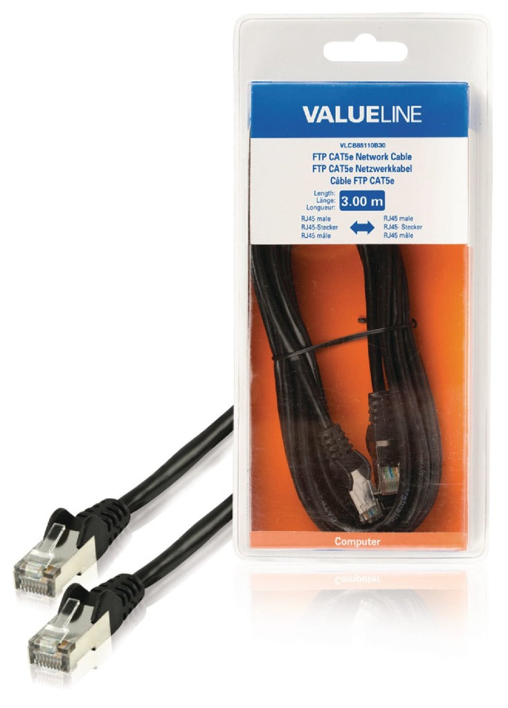 Load image into Gallery viewer, Valueline vlcb85110b30 ftp cat5e netwerkkabel rj45 mannelijk - rj45 mannelijk 3,00 m zwart
