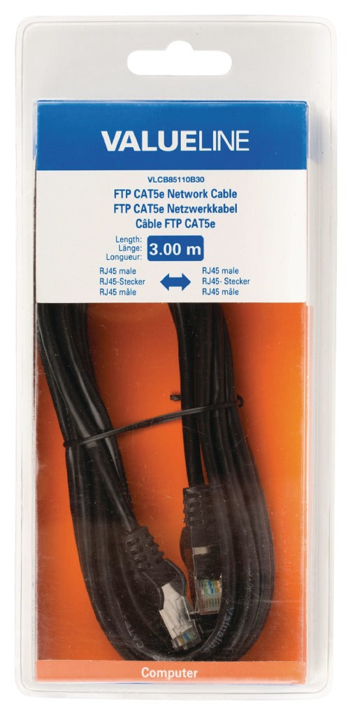 Load image into Gallery viewer, Valueline vlcb85110b30 ftp cat5e netwerkkabel rj45 mannelijk - rj45 mannelijk 3,00 m zwart
