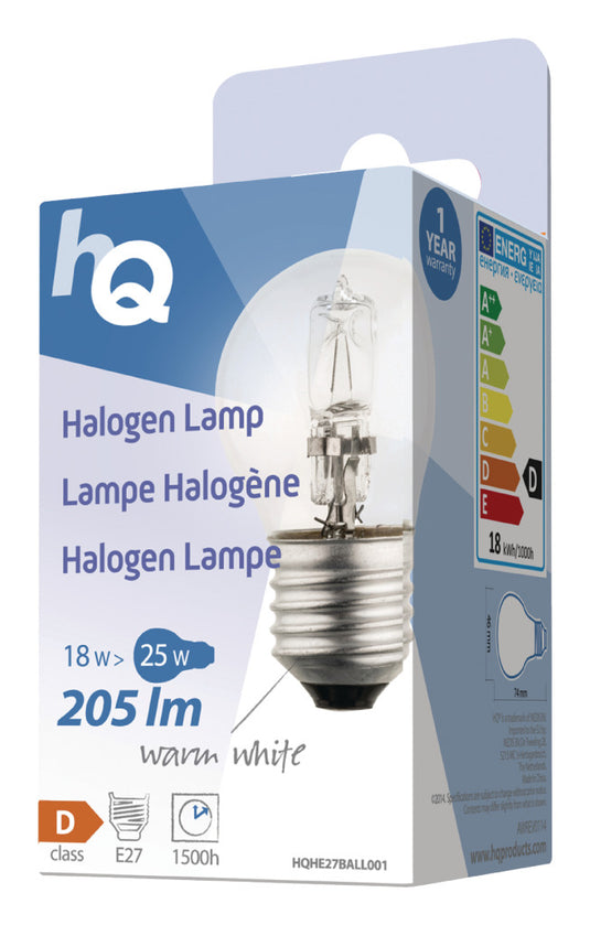 Hq hq hqhe27 ball001 halogeenlamp kogel e27 18 w 205 lm 2 800 k