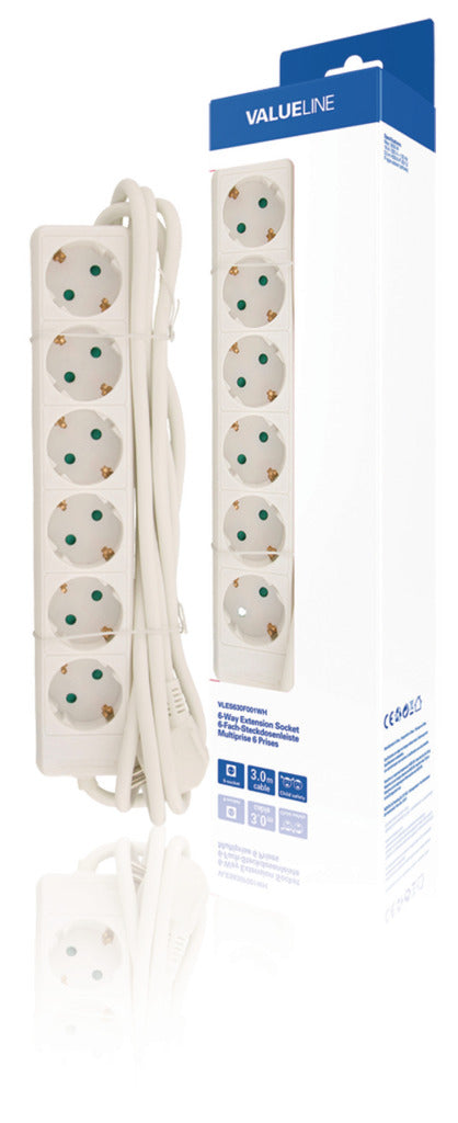 Valueline vles630f001wh stekkerdoos 6-wegs 3.00 m wit