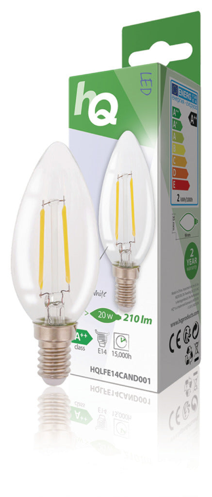 Hq lfe14cand001 led retro filament lamp e14 kaars 2 w 210 lm 2700 k