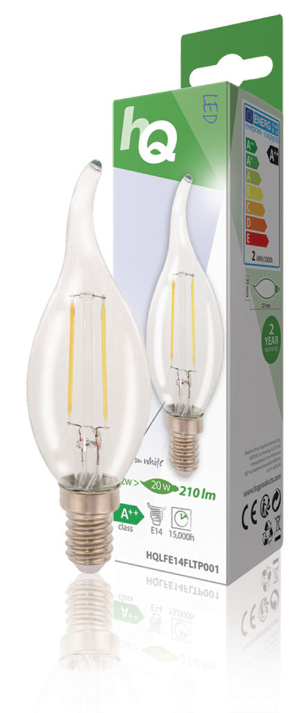 Load image into Gallery viewer, Hq lfe14fltp001 led retro filament lamp e14 gebogen kaars 2 w 210 lm 2700 k

