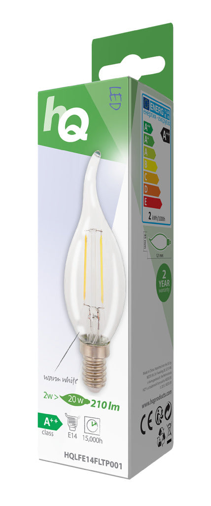 Load image into Gallery viewer, Hq lfe14fltp001 led retro filament lamp e14 gebogen kaars 2 w 210 lm 2700 k

