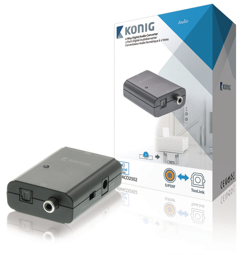 Load image into Gallery viewer, K ouml;nig König KNACO2502 Digitale Audio Converter 1x Toslink Female + 1x S pdif (rca) Female 1x Toslink Female + 1x S pdif (rca) Female Donkergrijs
