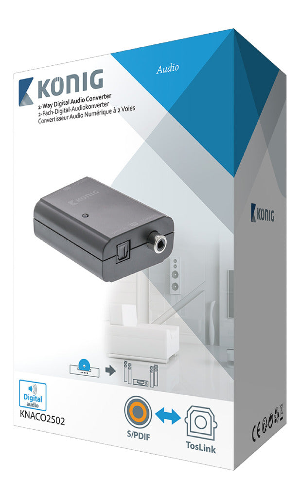 Load image into Gallery viewer, K ouml;nig König KNACO2502 Digitale Audio Converter 1x Toslink Female + 1x S pdif (rca) Female 1x Toslink Female + 1x S pdif (rca) Female Donkergrijs
