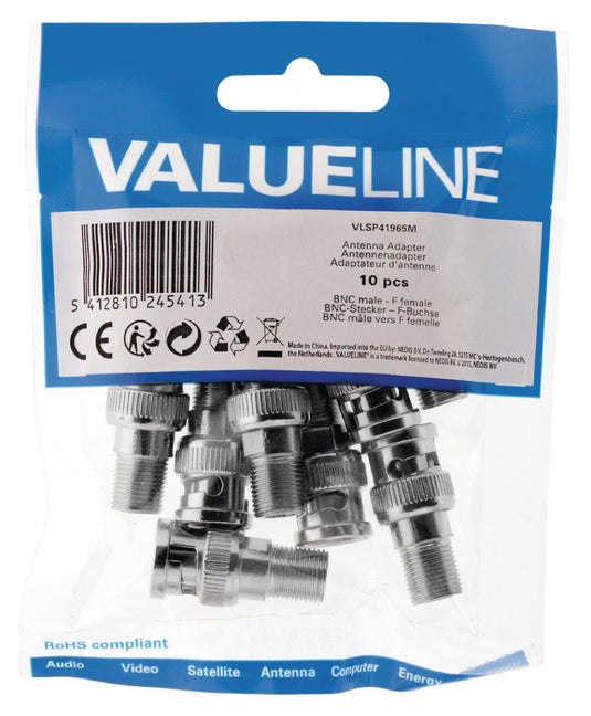 Valueline vlsp41965m antenne adapter bnc male - f-connector female zilver
