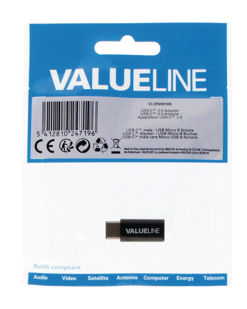 Load image into Gallery viewer, Valueline vlcp60910b usb 2.0-adapter usb-c male - usb micro-b female zwart
