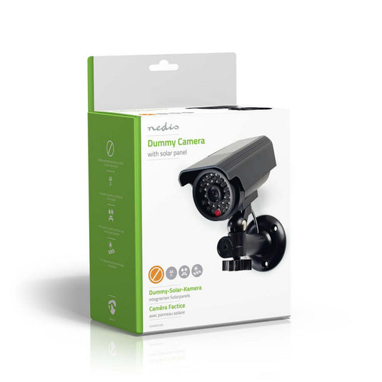 Nedis dummy beveiligingscamera - bullet - ip44 - batterij gevoed solar powered - buiten - inclusief muurbeugel - zwart