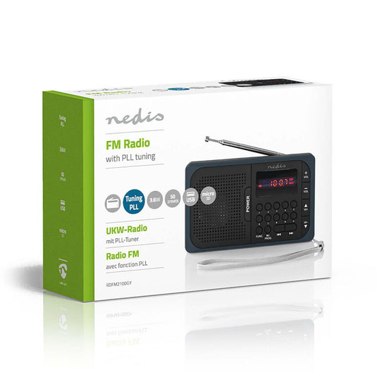 Nedis rdfm2100gy fm-radio 3,6 w usb-poort microsd-kaartsleuf zwart grijs