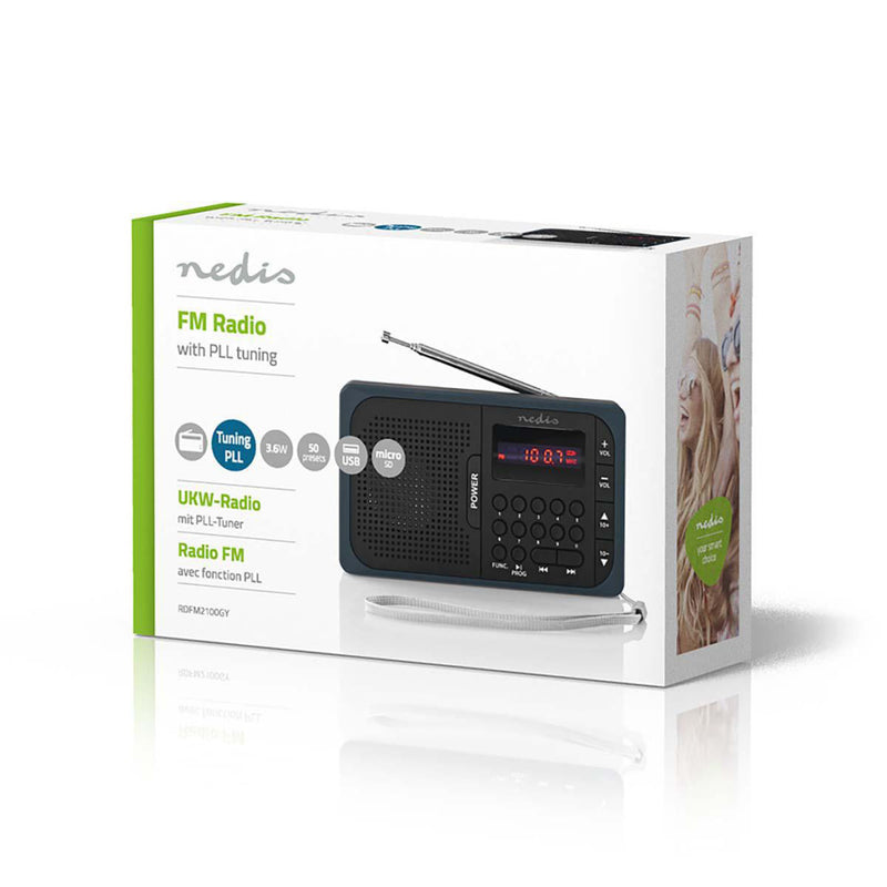 Load image into Gallery viewer, Nedis rdfm2100gy fm-radio 3,6 w usb-poort microsd-kaartsleuf zwart grijs
