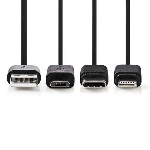 Nedis ccgp60620bk10 3-in-1 sync and charge-kabel usb-a male micro b male type-c male lightning 8-pins male 1,0 m zwart