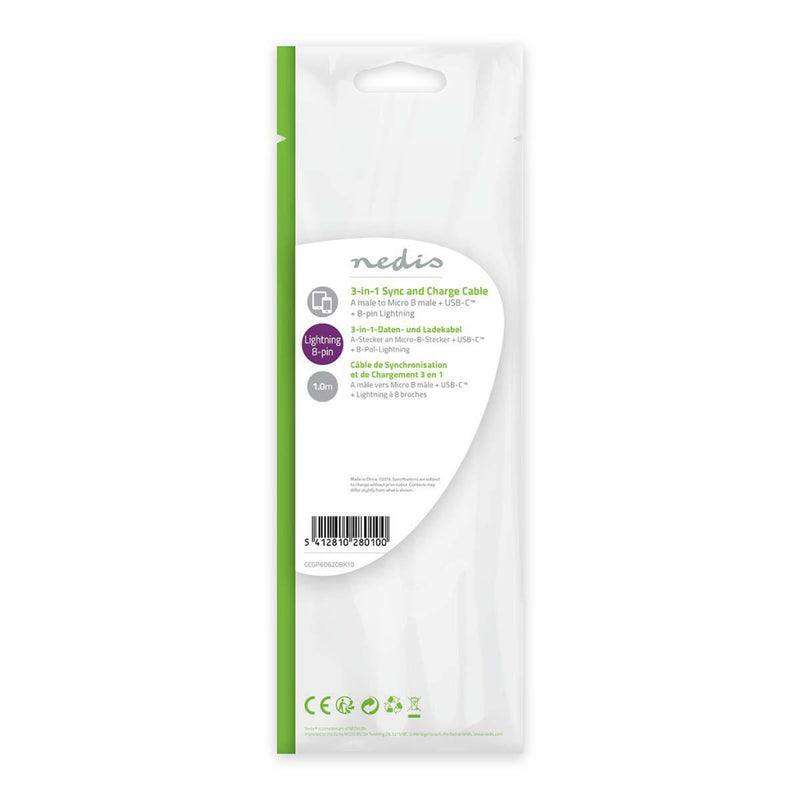 Load image into Gallery viewer, Nedis ccgp60620bk10 3-in-1 sync and charge-kabel usb-a male - micro b male type-c male apple lightning 8-pins male 1,0 m zwart
