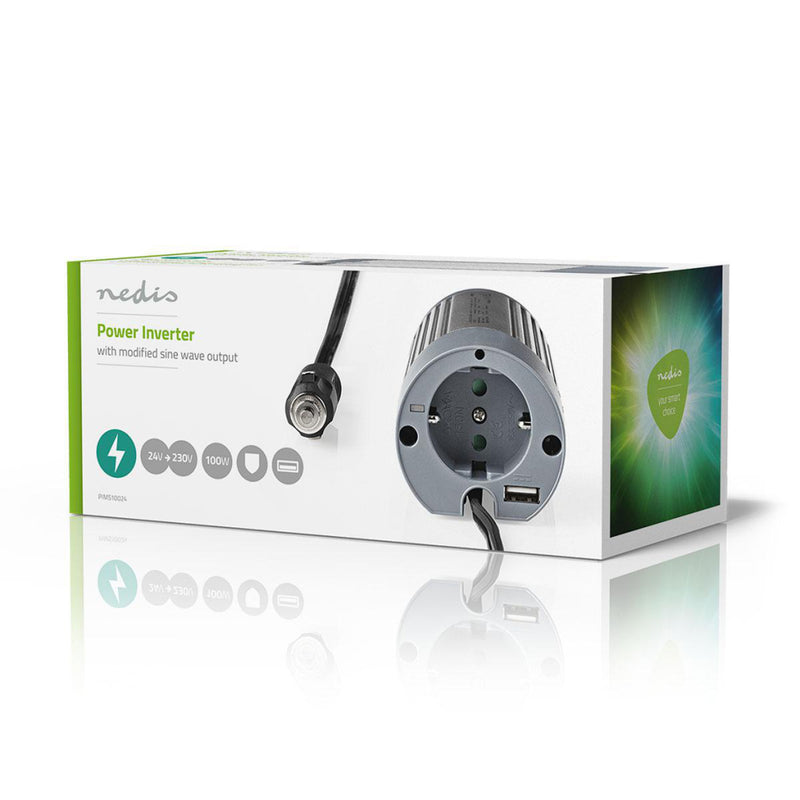 Load image into Gallery viewer, Nedis PIMS10024 Stroomomvormer Gemodificeerde Sinusgolf 24 V Dc 230 V 100 W 1x Schuko 1x Usb-uitgang
