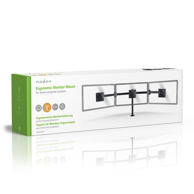 Load image into Gallery viewer, Nedis ergotmm100bk ergonomische monitorbeugel drie monitor-armen draai- en kantelbaar zwart
