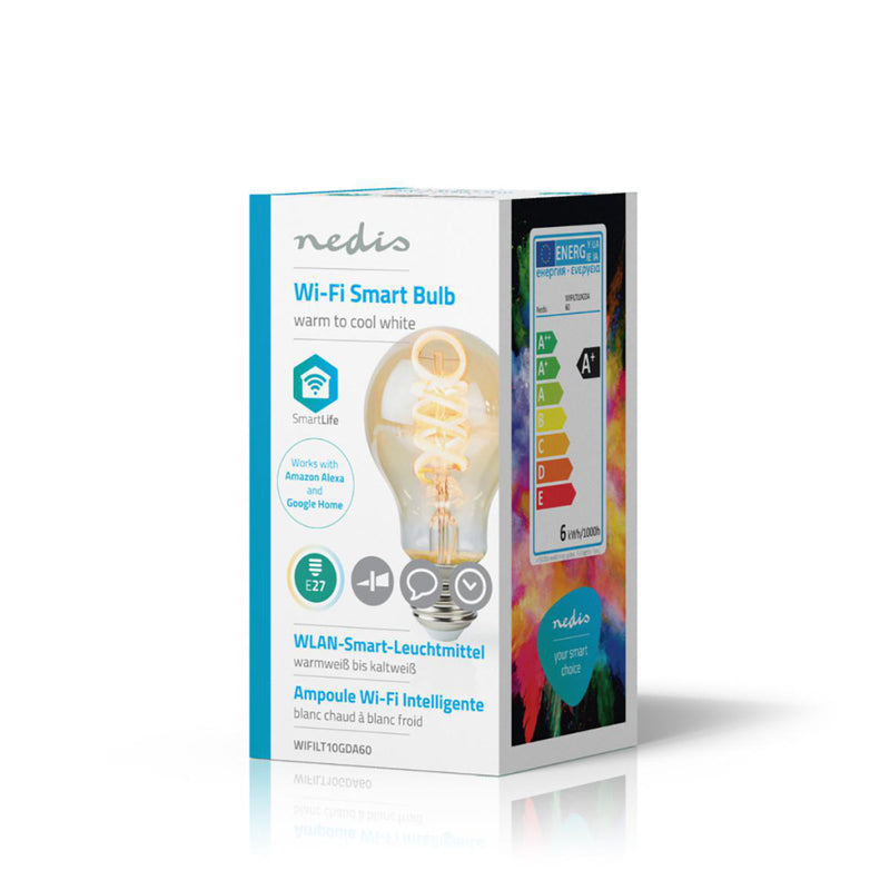 Load image into Gallery viewer, Nedis wifilt10gda60 wi-fi warm tot koel wit led filamentlamp gedraaid e27 a60 5,5 w 350 lm
