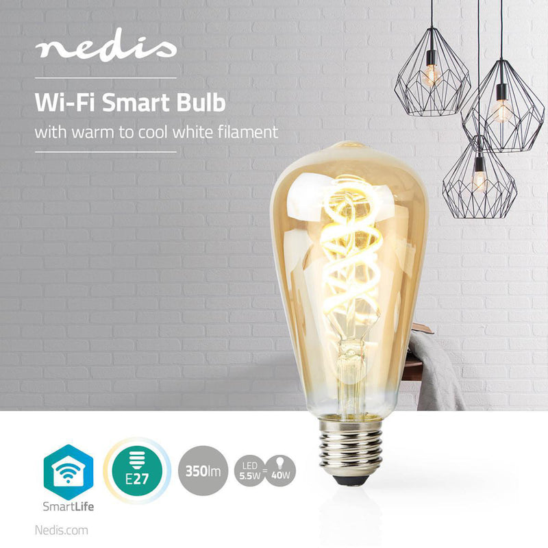 Load image into Gallery viewer, Nedis wifilt10gdst64 wi-fi warm tot koel wit led filamentlampgedraaid e27 st64 5,5 w 350 lm
