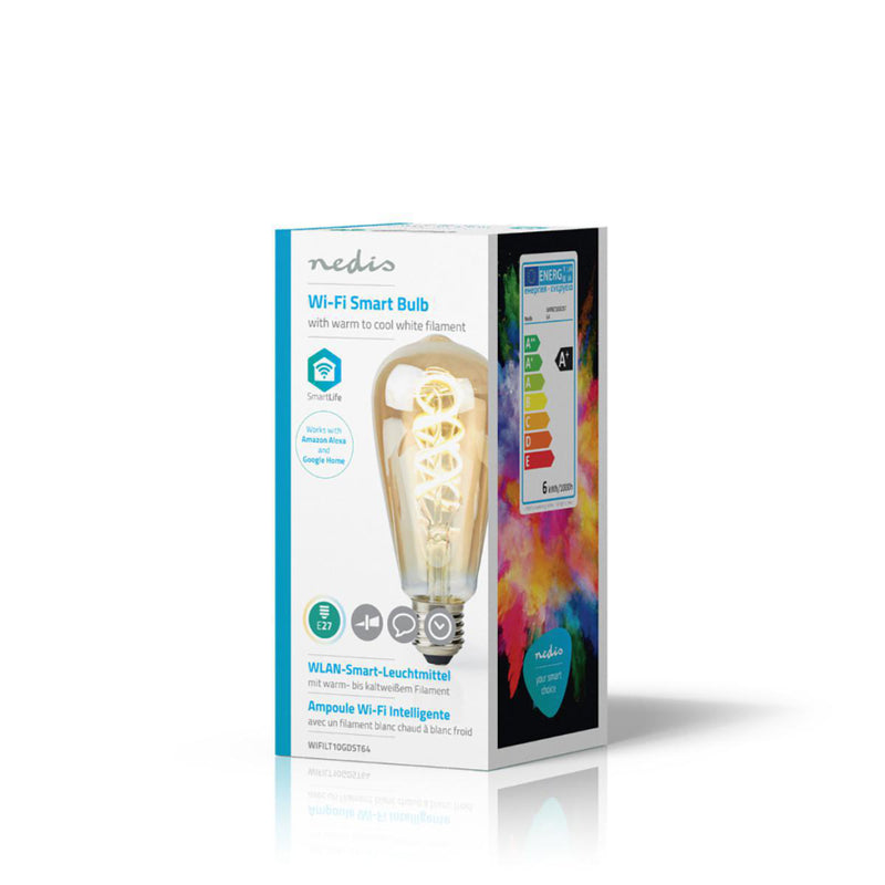 Load image into Gallery viewer, Nedis wifilt10gdst64 wi-fi warm tot koel wit led filamentlampgedraaid e27 st64 5,5 w 350 lm

