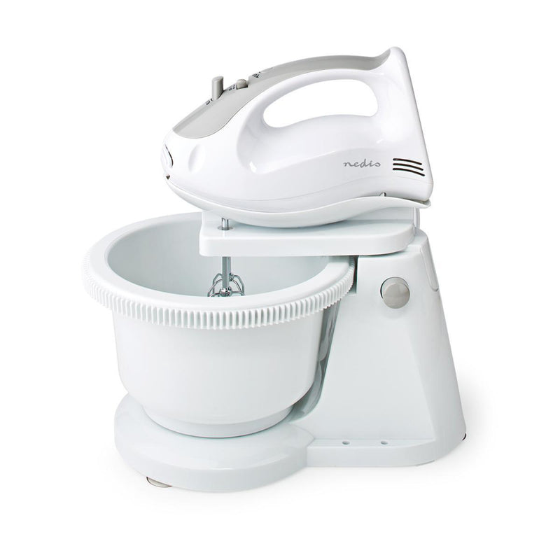 Load image into Gallery viewer, Nedis kahm110cwt handmixer 200 w 5-snelheden turbo-functie draaikom 2 deeghaken 2 kloppers grijs wit
