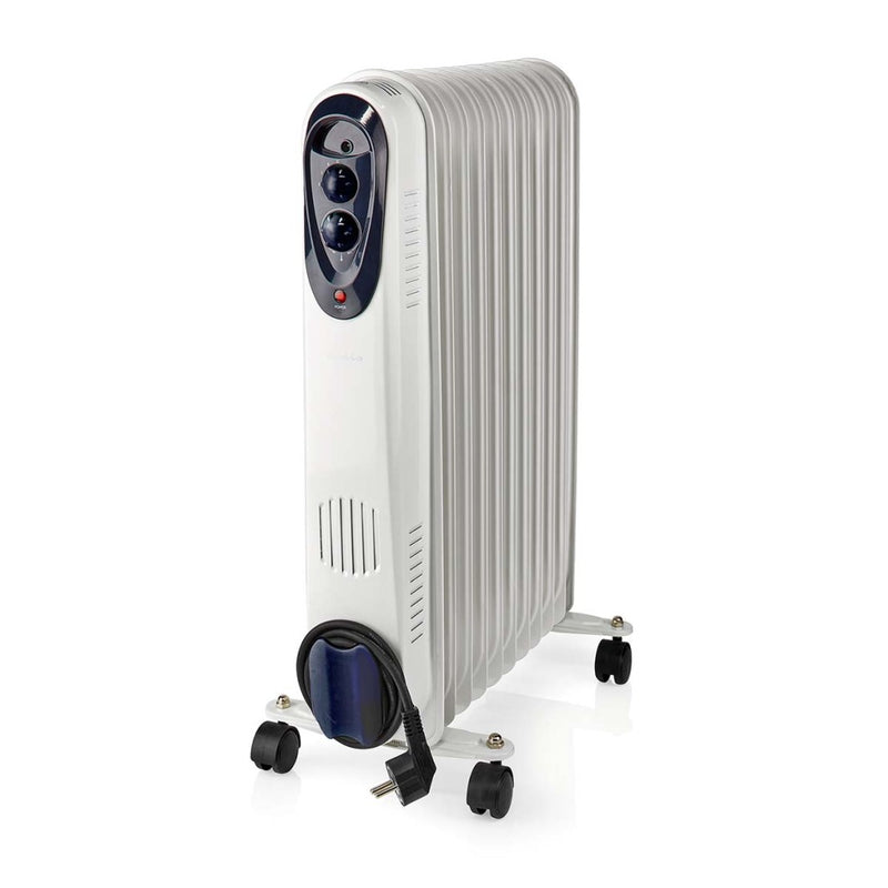 Load image into Gallery viewer, Nedis htoi30wt11 mobiele olieradiator 1000 1500 2500 w 11 vinnen instelbare thermostaat 3 warmte standen omvalpreventie wit
