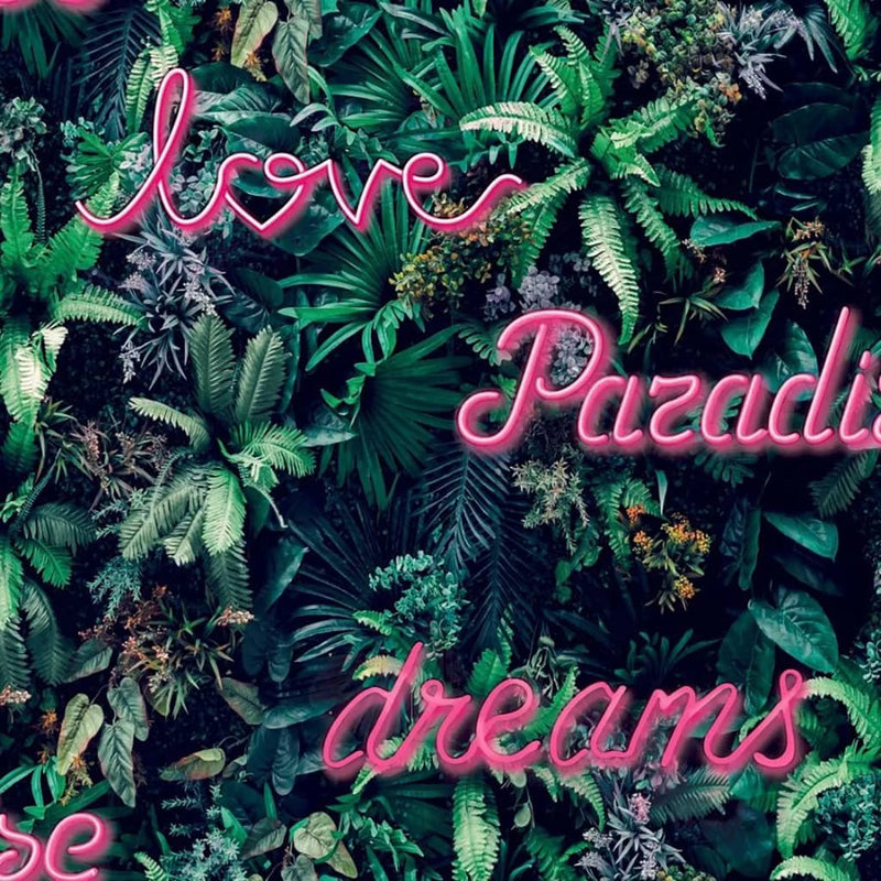 Load image into Gallery viewer, Noordwand Noordwand Behang Good Vibes Neon letter with plants groen en roze
