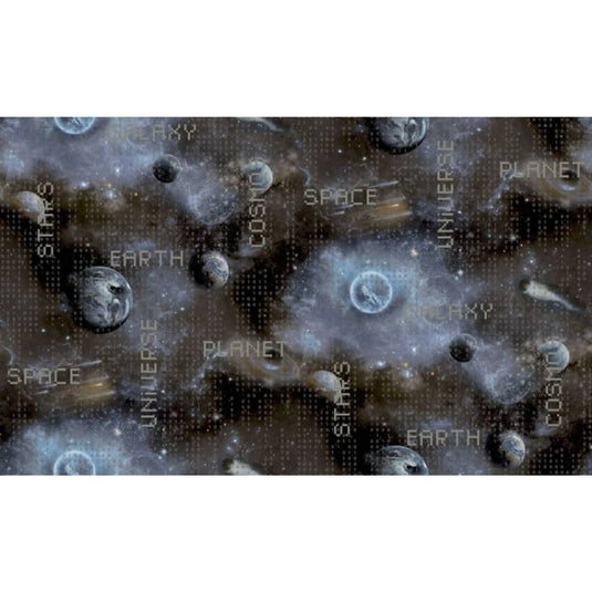 Noordwand behang good vibes galaxy planets and text blauw en zwart