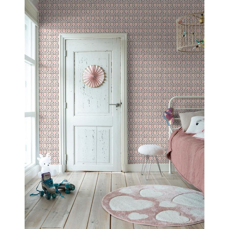 Load image into Gallery viewer, Noordwand behang good vibes hexagon pattern roze en paars
