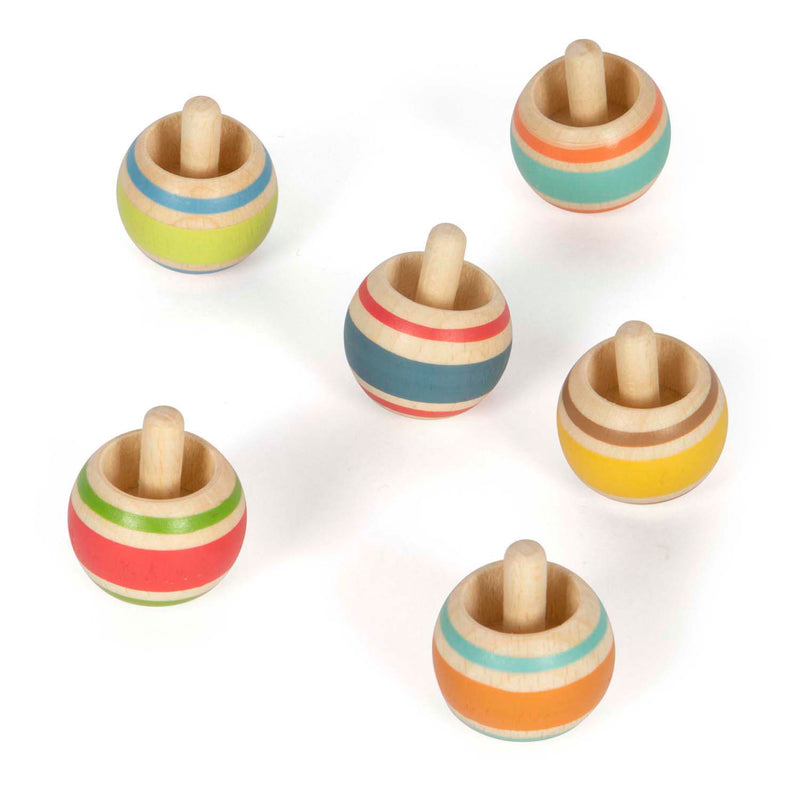 Load image into Gallery viewer, Small foot - houten tollen gestreept, set van 6
