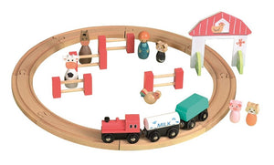 Treinbaan hout met trein en figuurtjes.