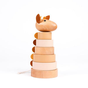 Houten stapel giraffe leonie. 21x10x10