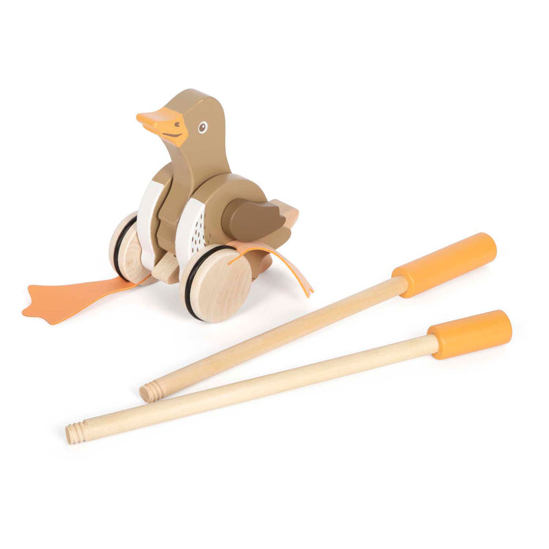 Afbeelding laden in galerijviewer, Small foot - houten duwfiguur eend met bewegende kop
