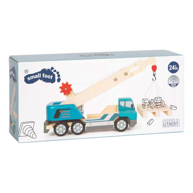 Afbeelding laden in galerijviewer, Small foot - houten kraanwagen blauw met pallet
