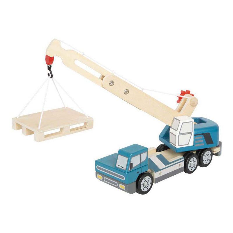 Afbeelding laden in galerijviewer, Small foot - houten kraanwagen blauw met pallet
